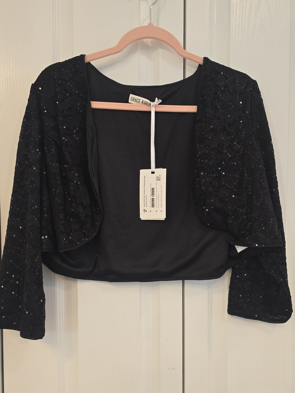 Grace Karin Black Sequin Cropped Bolero Jacket